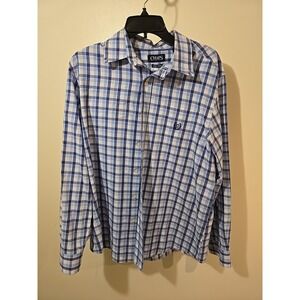 Mens Chaps Button Down Shirt L Large Plaid Blue Checkered Long Sleeve‎ Casual